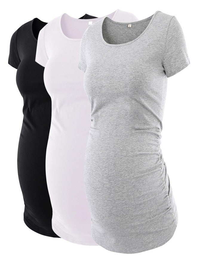 Liu & Qu Womens Maternity Tops Short Sleeve Round Neck Pregnancy Shirts 3 Packs - Image 1